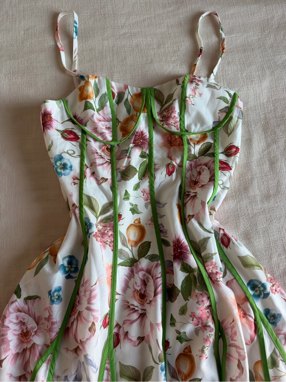 Commense Corset Seam Tropical Floral Print Swing Midi Dress - Picture 3 of 8